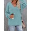 image:imageBTFBM Womens Loose Knitted Casual Sweaters  V Neck Pullover Tops Oversized Long Sleeve Sweater Slouchy Halloween Christmas Holiday Outfits Fall Winter Clothes 2026Light Blue