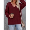 image:imageBTFBM Womens Loose Knitted Casual Sweaters  V Neck Pullover Tops Oversized Long Sleeve Sweater Slouchy Halloween Christmas Holiday Outfits Fall Winter Clothes 2026Burgundy