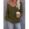image:imageBTFBM Womens Loose Knitted Casual Sweaters  V Neck Pullover Tops Oversized Long Sleeve Sweater Slouchy Halloween Christmas Holiday Outfits Fall Winter Clothes 2026Army Green