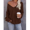 image:imageBTFBM Womens Loose Knitted Casual Sweaters  V Neck Pullover Tops Oversized Long Sleeve Sweater Slouchy Halloween Christmas Holiday Outfits Fall Winter Clothes 2026Brown