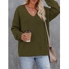 image:imageBTFBM Womens Loose Knitted Casual Sweaters  V Neck Pullover Tops Oversized Long Sleeve Sweater Slouchy Halloween Christmas Holiday Outfits Fall Winter Clothes 2026Army Green