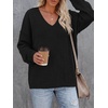 image:imageBTFBM Womens Loose Knitted Casual Sweaters  V Neck Pullover Tops Oversized Long Sleeve Sweater Slouchy Halloween Christmas Holiday Outfits Fall Winter Clothes 2026Black