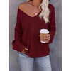 image:imageBTFBM Womens Loose Knitted Casual Sweaters  V Neck Pullover Tops Oversized Long Sleeve Sweater Slouchy Halloween Christmas Holiday Outfits Fall Winter Clothes 2026Burgundy