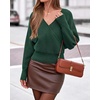 image:imageBTFBM Wrap Cross Ribbed Knit Cropped Sweaters for Women 2026  V Neck Cozy Sweater With Safe SnapLong Sleeve Fall Clothes Winter ClothingHoliday Outfits Christmas Thanksgiving HalloweenDark Green
