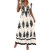 image:imageBTFBM Summer Dresses for Women Beach Fashion Floral Short Sleeve V Neck Boho Long Wedding Guest Maxi Dress SpringFloral Apricot Black