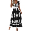 image:imageBTFBM Summer Dresses for Women Beach Fashion Floral Short Sleeve V Neck Boho Long Wedding Guest Maxi Dress SpringFloral Black White