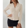 image:imageBTFBM Fitted Button Down Shirts for Women Dressy Casual Tops  Collar V Neck Long Sleeve Ruched Tops Stretchy Ruffle Blouses Fall Fashion Clothing 2026 Work Date Night Going Out OutfitsApricot