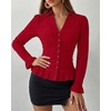 image:imageBTFBM Fitted Button Down Shirts for Women Dressy Casual Tops  Collar V Neck Long Sleeve Ruched Tops Stretchy Ruffle Blouses Fall Fashion Clothing 2026 Work Date Night Going Out OutfitsRed