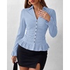 image:imageBTFBM Fitted Button Down Shirts for Women Dressy Casual Tops  Collar V Neck Long Sleeve Ruched Tops Stretchy Ruffle Blouses Fall Fashion Clothing 2026 Work Date Night Going Out OutfitsSky Blue