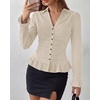 image:imageBTFBM Fitted Button Down Shirts for Women Dressy Casual Tops  Collar V Neck Long Sleeve Ruched Tops Stretchy Ruffle Blouses Fall Fashion Clothing 2026 Work Date Night Going Out OutfitsApricot