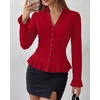 image:imageBTFBM Fitted Button Down Shirts for Women Dressy Casual Tops  Collar V Neck Long Sleeve Ruched Tops Stretchy Ruffle Blouses Fall Fashion Clothing 2026 Work Date Night Going Out OutfitsRed