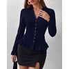 image:imageBTFBM Fitted Button Down Shirts for Women Dressy Casual Tops  Collar V Neck Long Sleeve Ruched Tops Stretchy Ruffle Blouses Fall Fashion Clothing 2026 Work Date Night Going Out OutfitsNavy Blue