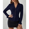 image:imageBTFBM Fitted Button Down Shirts for Women Dressy Casual Tops  Collar V Neck Long Sleeve Ruched Tops Stretchy Ruffle Blouses Fall Fashion Clothing 2026 Work Date Night Going Out OutfitsNavy Blue