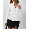 image:imageBTFBM Fitted Button Down Shirts for Women Dressy Casual Tops  Collar V Neck Long Sleeve Ruched Tops Stretchy Ruffle Blouses Fall Fashion Clothing 2026 Work Date Night Going Out OutfitsWhite