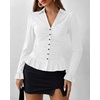 image:imageBTFBM Fitted Button Down Shirts for Women Dressy Casual Tops  Collar V Neck Long Sleeve Ruched Tops Stretchy Ruffle Blouses Fall Fashion Clothing 2026 Work Date Night Going Out OutfitsWhite