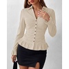 image:imageBTFBM Fitted Button Down Shirts for Women Dressy Casual Tops  Collar V Neck Long Sleeve Ruched Tops Stretchy Ruffle Blouses Fall Fashion Clothing 2026 Work Date Night Going Out OutfitsApricot