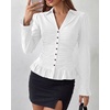 image:imageBTFBM Fitted Button Down Shirts for Women Dressy Casual Tops  Collar V Neck Long Sleeve Ruched Tops Stretchy Ruffle Blouses Fall Fashion Clothing 2026 Work Date Night Going Out OutfitsWhite