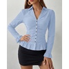 image:imageBTFBM Fitted Button Down Shirts for Women Dressy Casual Tops  Collar V Neck Long Sleeve Ruched Tops Stretchy Ruffle Blouses Fall Fashion Clothing 2026 Work Date Night Going Out OutfitsSky Blue