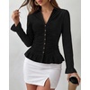 image:imageBTFBM Fitted Button Down Shirts for Women Dressy Casual Tops  Collar V Neck Long Sleeve Ruched Tops Stretchy Ruffle Blouses Fall Fashion Clothing 2026 Work Date Night Going Out OutfitsBlack