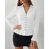 image:imageBTFBM Fitted Button Down Shirts for Women Dressy Casual Tops  Collar V Neck Long Sleeve Ruched Tops Stretchy Ruffle Blouses Fall Fashion Clothing 2026 Work Date Night Going Out OutfitsWhite