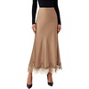 image:imageBTFBM Lace Trim Satin Skirts for Women Elegant  Lightweight High Waist ALine Flowy Maxi Skirt Wedding Cocktail Graduation Holiday Outfits Fall Fashion Clothing 2026Coffee