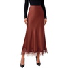 image:imageBTFBM Lace Trim Satin Skirts for Women Elegant  Lightweight High Waist ALine Flowy Maxi Skirt Wedding Cocktail Graduation Holiday Outfits Fall Fashion Clothing 2026Brown