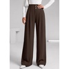 image:imageBTFBM Wide Leg Dress Pants Women Business Casual Outfits  Elastic High Waisted Palazzo Pants Button Zip Up Closure Pleated Office Work Trousers With Pockets Fall Fashion 2026Dark Brown