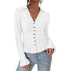 image:imageBTFBM Fitted Button Down Shirts for Women Dressy Casual Tops  Collar V Neck Long Sleeve Ruched Tops Stretchy Ruffle Blouses Fall Fashion Clothing 2026 Work Date Night Going Out OutfitsWhite