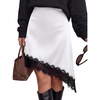 image:imageBTFBM Satin Mini Skirts for Women 2026 Lace Fall Skirt  Asymmetrical Lace Trim Hem High Waist Patchwork Skirt Dressy Casual Short Silk Skirts Date Night Cocktail Wedding GuestWhite