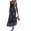 image:imageBTFBM Boho Mesh Long Sleeve Dress for WomenFloral Black Blue