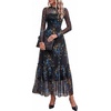 image:imageBTFBM Boho Mesh Long Sleeve Dress for WomenFloral Black Blue