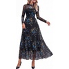 image:imageBTFBM Boho Mesh Long Sleeve Dress for WomenFloral Black Blue