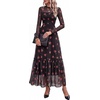 image:imageBTFBM Boho Mesh Long Sleeve Dress for WomenFloral Black Orange