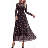 image:imageBTFBM Boho Mesh Long Sleeve Dress for WomenFloral Black Orange