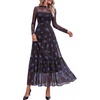 image:imageBTFBM Boho Mesh Long Sleeve Dress for WomenFloral Black Royal Blue