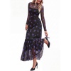 image:imageBTFBM Boho Mesh Long Sleeve Dress for WomenFloral Black Royal Blue