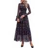 image:imageBTFBM Boho Mesh Long Sleeve Dress for WomenFloral Black Royal Blue