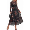 image:imageBTFBM Boho Mesh Long Sleeve Dress for WomenFloral Black Yellow