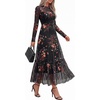 image:imageBTFBM Boho Mesh Long Sleeve Dress for WomenFloral Black Yellow