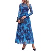 image:imageBTFBM Boho Mesh Long Sleeve Dress for WomenFloral Navy Green