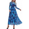 image:imageBTFBM Boho Mesh Long Sleeve Dress for WomenFloral Navy Green
