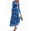 image:imageBTFBM Boho Mesh Long Sleeve Dress for WomenFloral Navy Green