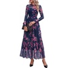 image:imageBTFBM Boho Mesh Long Sleeve Dress for WomenFloral Navy Pink