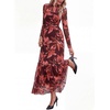 image:imageBTFBM Boho Mesh Long Sleeve Dress for WomenFloral Red Brown