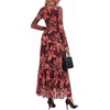 image:imageBTFBM Boho Mesh Long Sleeve Dress for WomenFloral Red Brown