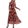 image:imageBTFBM Boho Mesh Long Sleeve Dress for WomenFloral Red Brown