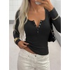 image:imageBTFBM Henley Shirts for Women Ribbed V Neck Long Sleeve TopsBlack