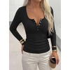 image:imageBTFBM Henley Shirts for Women Ribbed V Neck Long Sleeve TopsBlack