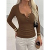 image:imageBTFBM Henley Shirts for Women Ribbed V Neck Long Sleeve TopsBrown