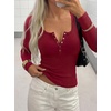 image:imageBTFBM Henley Shirts for Women Ribbed V Neck Long Sleeve TopsBurgundy